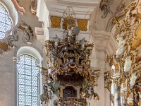 The Wieskirche  The pulpit at the left front of the nave