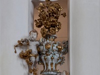 The Wieskirche  A bouquet in gold and white on the piller at the left of the organ gallery