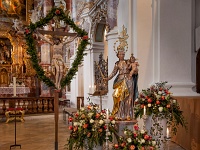 The Wieskirche  Christ on the cross and Mary holde baby Jesus is at the roght fron of the chancel